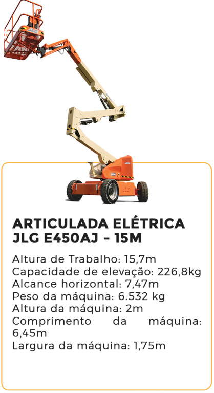 articulada elétrica jlg e450aj - 15m - alugar na blomaq manaus