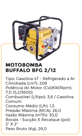motobomba buffalo bfg 2/12- alugar na blomaq manaus