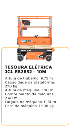tesoura elétrica jgl es2632 - 10m - alugar na blomaq manaus